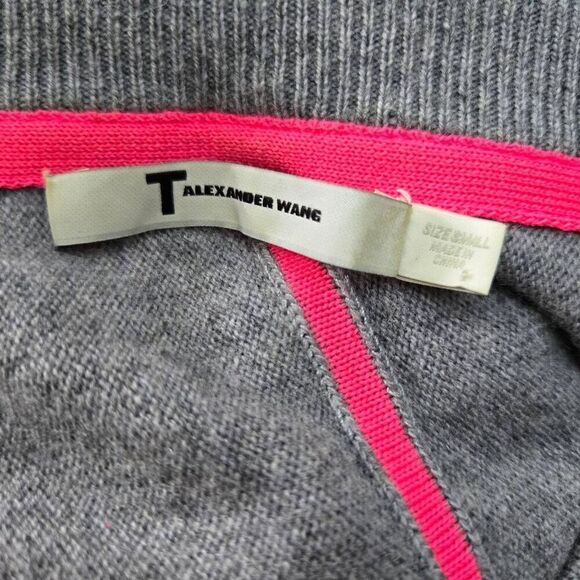 T Alexander Wang Sweater Jumper Size Small Wool Cropped Front Gray Pink - Picture 7 of 7